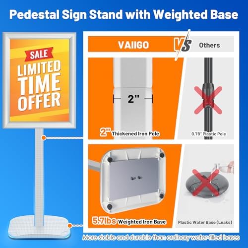 3-Pack Sign Holder Stand with Heavy Duty Base, 11x17 Inch Pedestal Floor Standing Menu&Poster&Signage Holder, Stand for Display Indoor/Outdoor Restaurant, Store, Advertising, Silver