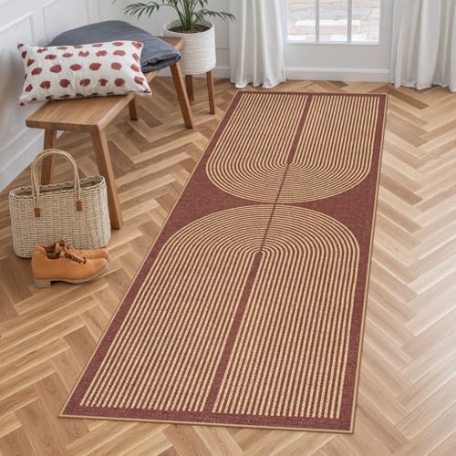Lahome Modern Rainbow Easy Jute 2x6 Runner Rug, Red Kitchen Runner
