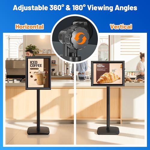 3-Pack Heavy Duty Pedestal Sign Holder Stand 11x17 Inch, Adjustable Floor Standing Sign Holder with Weighted Base, Vertical & Horizontal Menus Signage Stands for Outdoor Advertising, Posters, Black