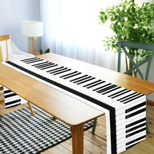 ALAZA Double-Sided Music Black and White Piano Keys Table Runner 18x72 Inches Long,Table Cloth Runner for Wedding Birthday Party Kitchen Dining Home Everyday Decor