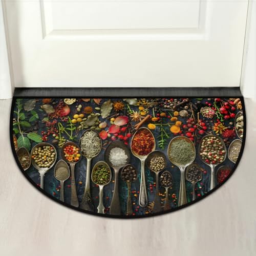 Kitchen Vanilla Spices Half Round Door Mat Non Slip Washable Decorative Kitchen Semi Circle Area Rug Absorbent Soft Entrance Mat Indoor for Kitchens Bathroom Patio Front Door Mat Decor