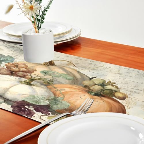 ALAZA Double-Sided Fall Pumpkin Autumn Leaves Thanksgiving2 Table Runner 14x108 Inches Long,Table Cloth Runner for Wedding Birthday Party Kitchen Dining Home Everyday Decor