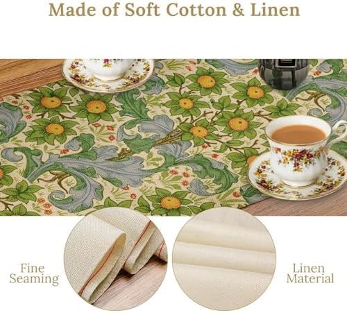 William Morris Original Design Green Table Runner Vintage Floral Table Runner for Dining Table Decor 13 x 36 Inch