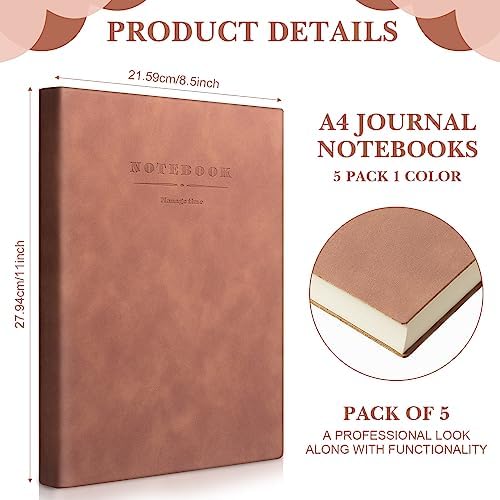 SATINIOR 5 Pack A4 Notebooks Leather Softcover Journal, Brown