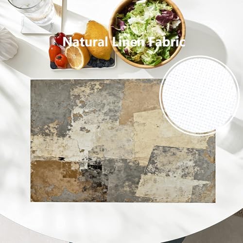 Batmerry Grey Abstract Art Linen Placemats Set of 8, Beige Painting Washable Table Mats for Kitchen Table Thickened Heat Insulation Dining Set Indoor Outdoor 12X18 in