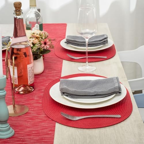 AHHFSMEI Placemats Set of 6 for Dining Table Washable Woven Non-Slip 18x12 inches Placemat Heat-Resistant Durable Table Mats for Dining Table Easy to Clean (Oval red, 6)