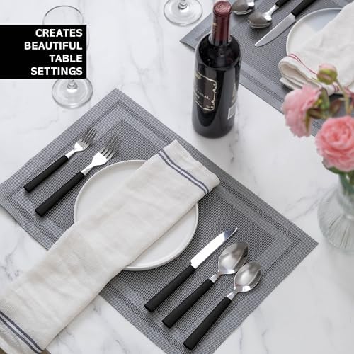 COOK WITH COLOR Bamboo Kitchen Utensil Set with Drawer Organizer | Cooking Tools and Storage Caddy, Black, 25 Piece Cutlery Set