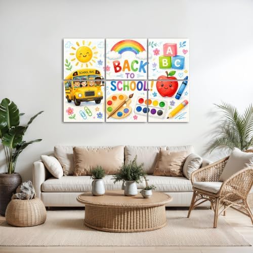 6 Pack Art Acoustic Panels Sound Absorbing Back to School School Bus Art Supplies Rainbow Elements Decorative Soundproof Wall Panels Self Adhesive for Home Recording Studios 72"x48"