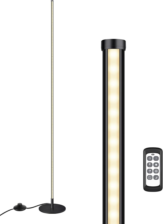 EDISHINE 57.5" Floor Lamp with Remote & Foot Switch, Dimmable & 7CCT | 2700-6000K, LED Corner Floor Lamps for Living Room, Bedroom, Office, Sturdy Base, Black
