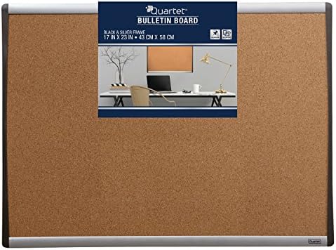 Quartet Cork Board, 17" x 23" Bulletin Board, Corkboard, Black/Silver Frame (79373)