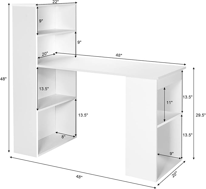 Tangkula White Computer Desk with Bookshelf, Writing Study Desk with Storage Shelves & CPU Stand, Modern Compact Computer Workstation for Home & Office, Space-Saving Design | Modern Compact Workstation w/Bookshelf Storage & CPU Stand, Space-Saving Desi...