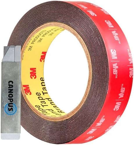 CANOPUS Double Sided Tape, 5952 Heavy Duty Mounting Tape, Strong Bond & Weatherproof Seal Strip for Automotive Mounting, Picture and Photo Frame, Poster, Craft, 1 in x 15 ft, Black, Made in USA