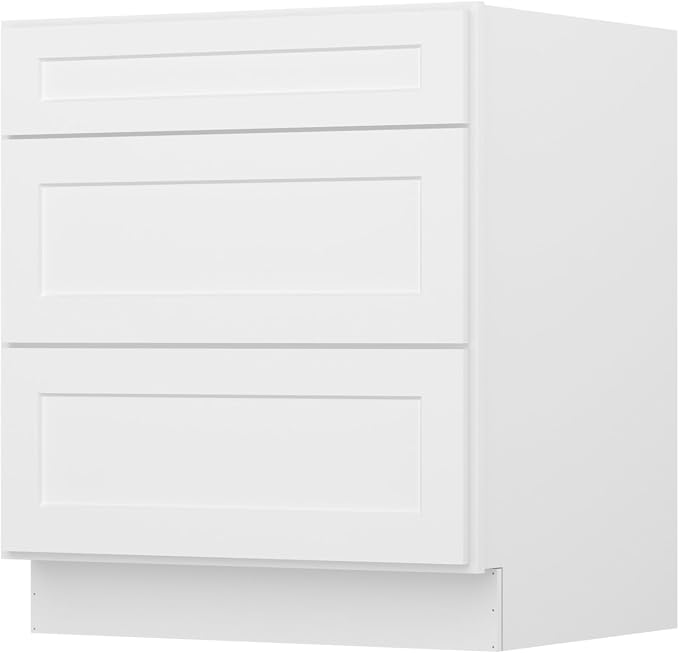 Furinno Shaker Drawer Base Kitchen Cabinet with 3-Drawers, Ready to Assemble, 24 D x 30 W x 34.5 H, White