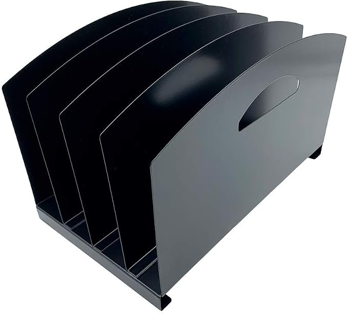 Huron Desktop File Organizer Vertical 4 Slot w/Handles, Black Steel
