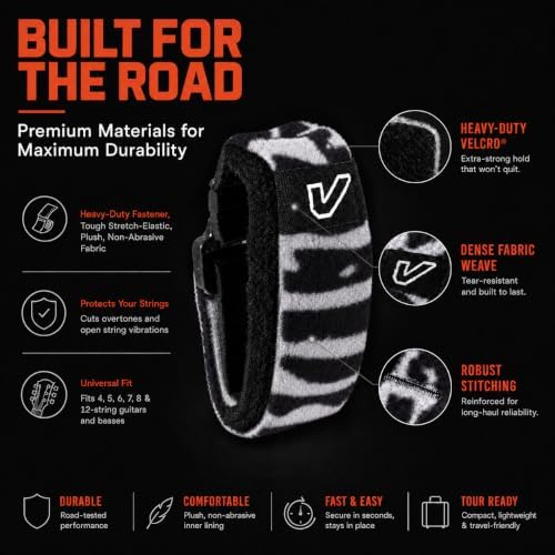 Gruv Gear Fret Wrap & Guitar Mute, Fretwrap for Acoustic, Electric & Bass | String Dampener Recording, Tapping & Practice Accessory (1 Pack, Large Zebra, Fits 6 String Bass, 8 String Guitar)