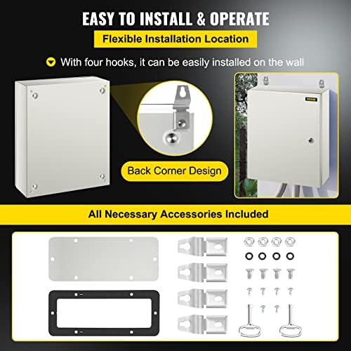 VEVOR NEMA Steel Enclosure, 20 x 16 x 6'' NEMA 4X Steel Electrical Box, IP66 Waterproof & Dustproof, Outdoor/Indoor Electrical Junction Box, with Mounting Plate