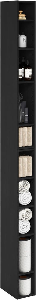 Furinno Fulda Book Shelf, 10-Tier Bookshelf, Space Saving Storage Shelf Bookcase, 9.2 x 5.9 x 78.7, for Living Room, Bedroom, Home Office, Blackwood