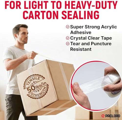 3" x 110 Yards Clear Packing Tape, Pack of 8 - Heavy-Duty 2.6 Mil Thick Carton Sealing Tape with Industrial Strength Adhesion for Packaging, Moving, or Shipping Boxes