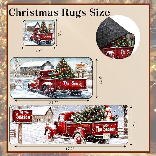 Kitchen Rugs Mat 2 PCS Christmas Halloween Kitchen Rugs Non Slip Washable with 1 PCS Mouse Pad Home Rug Sets Decorations, The Season