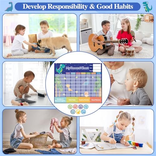 Behavior Chore Chart for Kids - Visual Schedule with 118 Chores (Including 8 Blanks) & 147 Stars, Reward Chart for Toddlers, Responsibility & Daily Routine Chart for Kids - Ideal for Ages 3-9