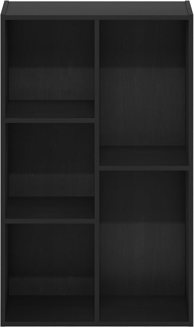 Furinno LUDER Book Shelf, 5-Cube Bookshelf, Reversible Bookcase, 9.4 x 19.5 x 31.5, Easy Assembly, for Living Room, Bedroom, Home Office, Blackwood