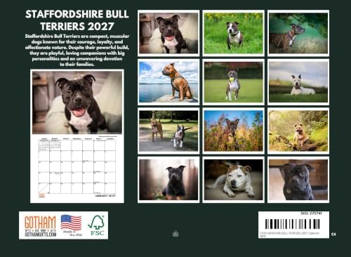 Staffordshire Bull Terrier Calendar 2027 Monthly Wall Calender 12 Month| American Made In The USA