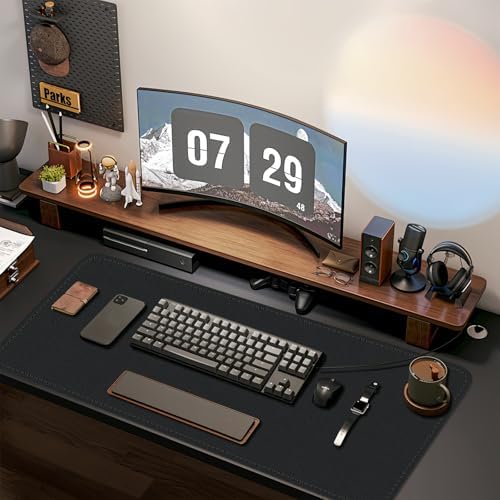 Dual-Sided Desk Mat, Large Desk Pad, Waterproof Smooth PU Leather Desk Blotter Protector Mouse Pad, Desk Organizers, Office/Home Table Decor for Reading and Writing (Black+Black, 47.2''×23.6'')