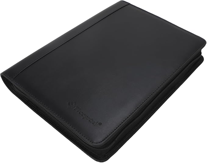 Zippered Portfolio Binder 3 Ring with Writing Pad Legal Size Letter - PU Leather Professional Padfolio Folder for Interview Business, Black