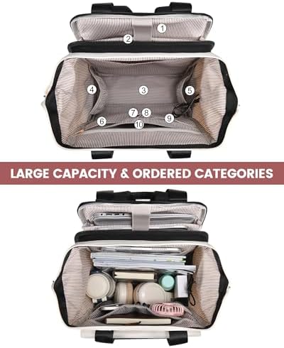 LOVEVOOK Laptop Backpack for Women with Giant Tumbler Holder, 15.6 Inch Work Laptop Bag with USB Port, Fashion Teacher Nurse Backpack Purse, Waterproof Travel Computer Backpack, 2PCS, Beige - Black