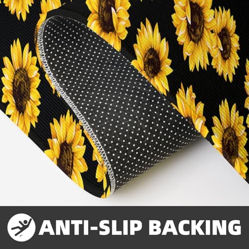 Lovely Sunflower Kitchen Floor Mat 2 Sets, Non Slip Rugs Absorbent Mats for Floor Countertop Office Home, Sunflower Indoor Outdoor Decor Doormat 17" x 29.5" + 17" x 47"