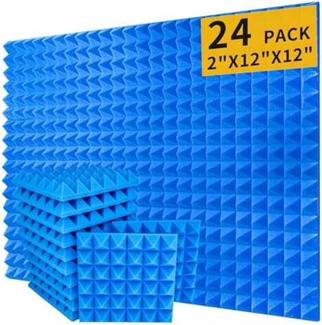 Blue Pyramid Sound Proof Foam Panels for Walls 2"×12"×12" High-Density 24Pack Soundproof Panels Acoustic Foam Panel Noise Absorbing for Studio Soundproofing