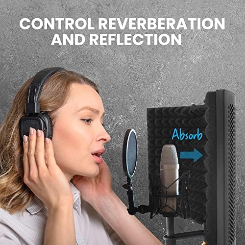 PyleUsa Microphone Isolation Shield- 3 Panel Noise Absorbing Record Booth Studio Acoustic Vocal Dampening Filter w/ 1.6"Thick Foam, Adjustable Mic Depth, Removable Shock Mount, Universal ⅝" Threading