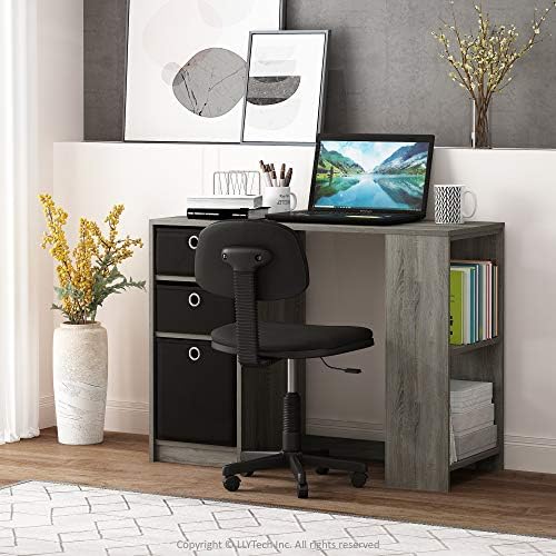 Furinno JAYA Desk, 39.4" Wide Gaming Desk with Drawer Bins, Computer Desk with Side Book Shelf, Writing Desk, Office Desk for Home Office, Study Room, Dorm, Bedroom, French Oak