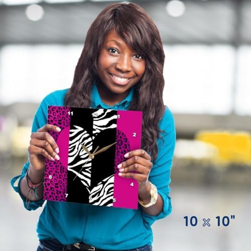 Janna Salak Designs Pink Black/White Animal Print Leopard and Zebra Wall Clock, 10 by 10-Inch