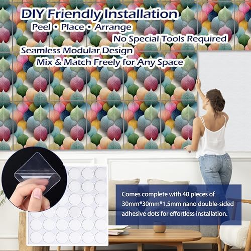 PINWELIFE® Acoustic Art Tiles – 8-Pack 12"x16" Sound Absorbing Panels, Seamless Wallpaper-Style Decorative Acoustic Wall Art, Echo Reduction for Home Studio/Office, Nano Tape Included