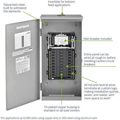 Leviton 20 Space Outdoor Load Center with 100A Main Circuit Breaker, LR210-BDD