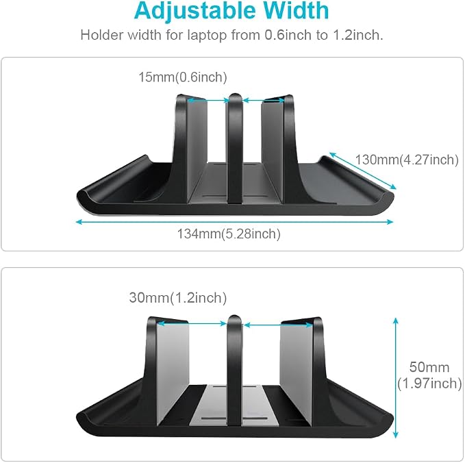 Vaydeer Double Adjustable Vertical Laptop Stand Newly Designed 2 Slots Aluminum Desktop Dual Holder for All MacBook/Chromebook/Surface/Dell/iPad Up to 17.3 Inches - Black