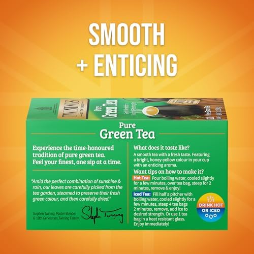 Twinings Pure Green Tea, Caffeinated, Tea Bags, 20 CT Box (6 Pack)