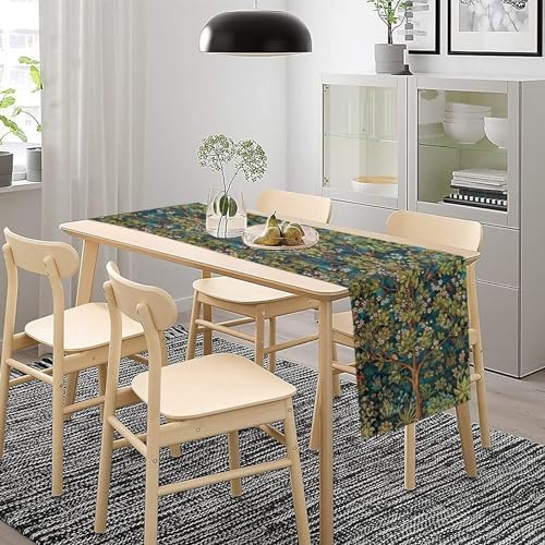 William Morris Floral Table Runner, Vintage Green Botanical Printed Table Runner for Home Kitchen Dining Table Decoration,13x120 Inch
