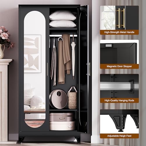 UNICOLY 71" Metal Armoire Wardrobe Cabinet with Mirror Doors