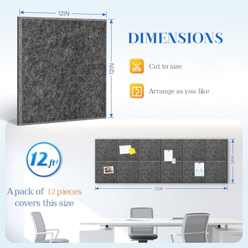 DOLLAR BOSS Felt Cork Board Tiles 48"x36" Bulletin Board, 12 Pcs Dark Grey