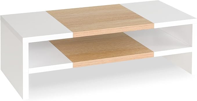 TEAMIX 20 inch Monitor Riser Stand - 2 Tiers, Wood Morden Desktop Bookshelf | Laptop/PC/Printer/Keyboard Storage, Ergonomic Design, 15mm thick Sturdy Wood Boards, TV Stand, Home Office Desk Accessories