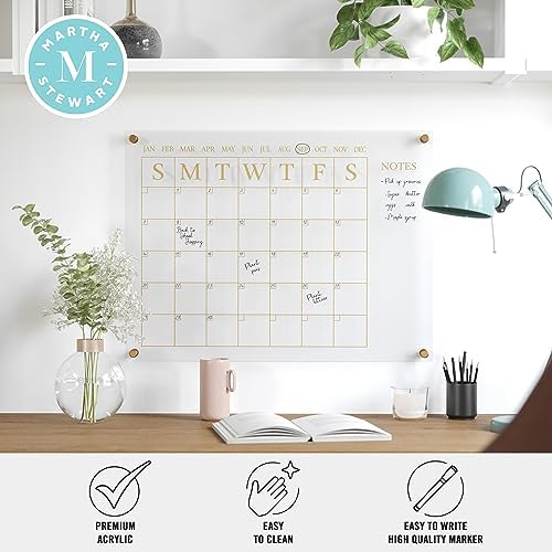 Martha Stewart Grayson Acrylic Wall Calendar with Notes, Clear/Gold