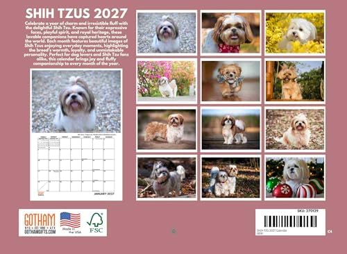 Shih Tzu Calendar 2027 Shitzu Monthly Wall Calender 12 Month