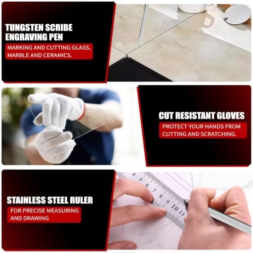 YOTINO Glass Cutting Tools, 9PCS Glass Cutter Glass Running Pliers Breaking Grozer Pliers,Tungsten Scribe Engraving Pen, Oil Feed Glass Cutters Tools Kit for Stained Glass, Tiles, Mosaic Cutting