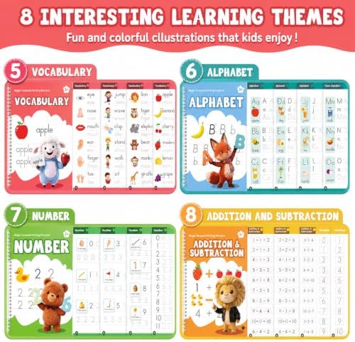8 Books Magic Grooved Writing Practice, Tiny Thinkers Reusable Indented Handwriting Practice for Kids 3-5
