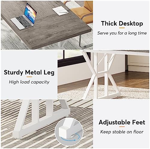 Tribesigns 70.8-Inch Executive Desk, Large Computer Office Desk Workstation, Modern Simple Style Laptop Desk Study Writing Table Business Furniture for Home Office (Grey/White, 70.8 Inch)