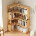 Vertical Wall Corner Shelf with Open Back 5-Shelf Wood Corner Bookshelf Floor Book Rack Multi-Layer Storage Shelf Against the Wall Bookcase Light Walnut 35" L x 24" W x 50" H