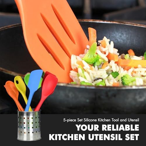 Chef Craft 5 Piece Multicolored Premium Silicone Kitchen Tool Set, Assorted (42086)