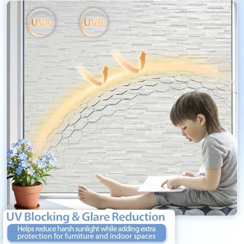 GTJ White Striped Frosted Window Privacy Film, Static Cling, 17.5 x 78.7 in